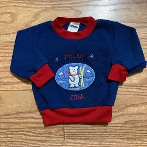 Vintage 90s Fleece Polar Zone Bear Pullover Sweatshirt Baby 12 Months